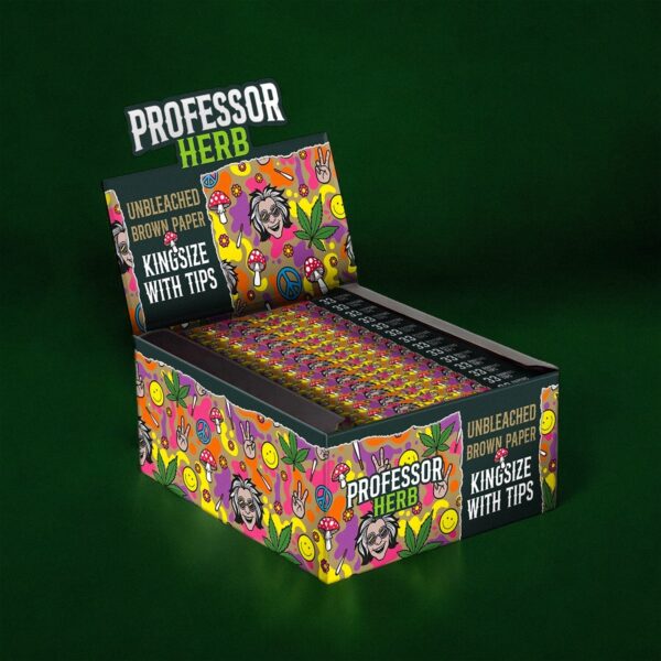Professor Herb King Size Rolling Papers & Tips - Unbleached Brown Paper — Full Box
