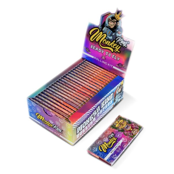 Monkey King Papers, Tips & Rolling Kit: Magnetic Ready to Fly - King Size Unbleached — 24pcs Full Box