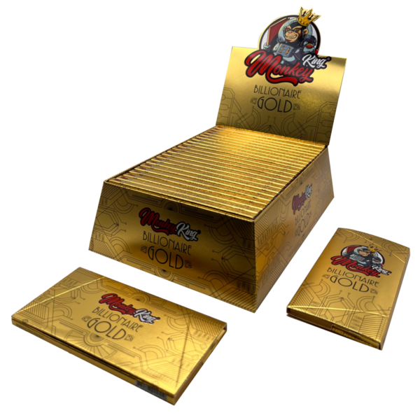 Monkey King Rolling Papers & Tips: Billionaire Gold - King Size — 24pcs Full Box